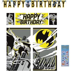 Unique Batman Birthday Party Supplies Bundle Pack includes Happy Birthday Banner and Scene Setter Photo Backdrop