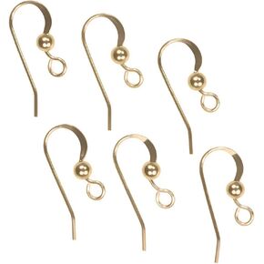uGems 3 Pairs 14K Gold Fill Flattened Ear Hook Wires 3mm Bead with Loop 18mm