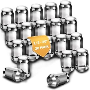 1/2-20 Lug Nuts Replacement for Wrangler 1987-2017 Liberty 2002-2012 Grand Cherokee 1993-2010 Chrome 19mm Hex 1.38" Tall 1/2"-20 Closed End Wheel Lug Nuts 20pcs