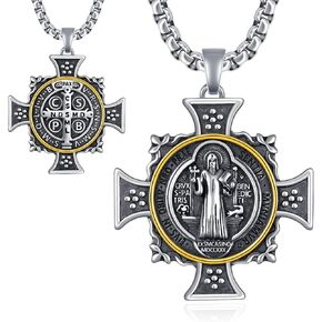 St Benedict Necklace 925 Sterling Silver Medalla De San Benito De Plata Saint Benedict Medals for Men Protection Amulet Jewelry Gifts for Men Father Husband