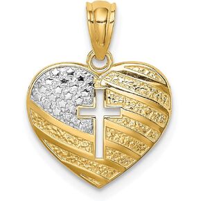 Lex & Lu 14k Yellow Gold w/Rhodium USA Flag with Cross Heart Pendant