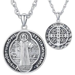 St Benedict Medals, Saint Benedict Medal Pendant Necklace Saint Benedict Crucifix Medals Catholic, Perfect For Any Gift Giving Occasions Silver Gold Blue