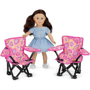 Emily Rose 18 Inch Doll Furniture & Accessories | Playful Hearts Pink Doll Camping Sports Quad Beach 2 Chair Set with Carry Storage Case | Fits 14-19 Inch Dolls