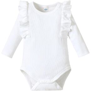 ZFZDRen Infant Girl Knit Romper Baby Girls Ruffle Bodysuit Knit Shirt Toddler Girl Jumpsuit Tops (Long Green, 3-6 Months)