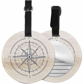 TKS MITLAN Compass Wind Rose Luggage Tag for Suitcases Women Vintage Marine Geography Exploration Sign PU Leather Bag Travel Suitcase ID Identifier Round Baggage Tags (1 Pack)