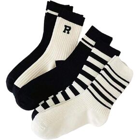 SHENHE Women's 5 Pairs Striped Socks Knitted Mini Crew Socks Retro Sports Socks Quarter Socks