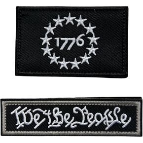 We The People Patch - 1776 Patriot Flag Patches Tactical, Applique Embroidered Fastener Hook and Loop Emblem, Black White