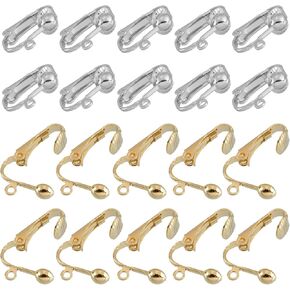 uxcell Clip-on Earring Converter, 20Pcs - Copper Plating Clip-on Earring Findings, Earring Clips for Non-Pierced Ears with Easy Open Loop (Gold & White)