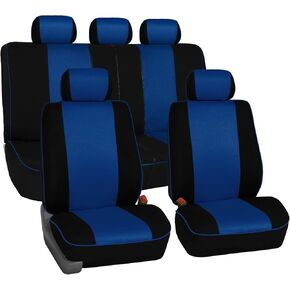 FH Group Edgy Piping Full Set Car Seat Covers, Airbag Compatible and Split Bench - Universal Fit for Cars Trucks and SUVs (Beige/Black) FB063115