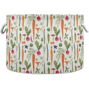 Daisy on Beige Round Storage Basket with Cotton Rope Handles, Laundry Basket for Blankets, Toys, Nursery, Living Room Decoration
