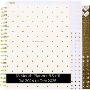 Blu Monaco 18-Month Planner July 2024 - December 2025 – Pastel Stripes Weekly & Monthly Planner for Women, Moms, Work & School, 6" x 9" – Gold Spiral Bound 2024-2025 Calendar with 215 Stickers