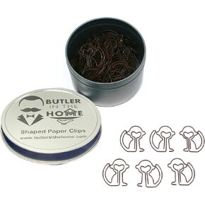 Butler in the Home Monkey Shaped Paper Clips Great for Paper Clip Collectors or Office Gift - Comes in Round Tin with Lid and Gift Box