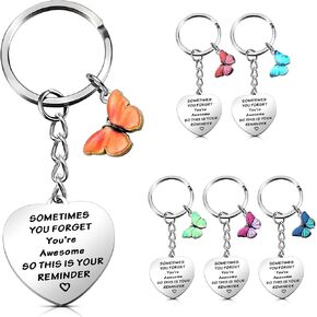 Sureio 6 Pcs Inspirational Butterfly Gifts for Women Motivational Keychain Encouragement Sometimes You Forget You're Awesome Butterfly Keychain Bulk Butterfly Accessories for Women Stress Practical