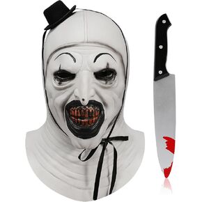 Kids Terrifier Mask Art the Clown Mask with Bloody Toys Scary Killer Clown Mask Halloween Cosplay Costume Props White Mask with Props