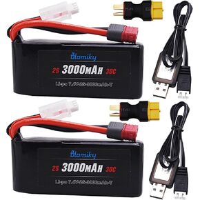 Blomiky 2 Pack 7.4V 2S 3000mAh Lipo Battery with Deans T Plug Suitable for 14301 14302 RC Trucks / 7.4V 3000mAh T