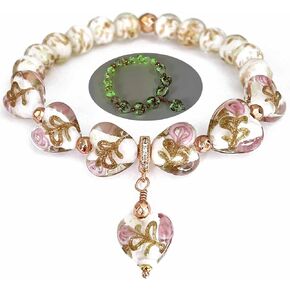 ARTSY Crafts Glow in the Dark Firefly Bead Bracelets Necklaces, Handmade in USA Heart Shaped Firefly Glass Jewelry, Murano Glass Crystal Mermaid Roses Heart Charm Bracelet Bangle