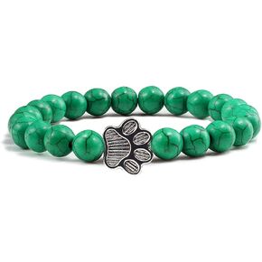 Pingyongchang Gemstones Beaded Bracelets for Men Women Gemstones Crystal Strand Stretch Beaded Dog Paw Bracelet Lover Couple Relationship Natural Stone Beads Yoga Bracelet Jewelry