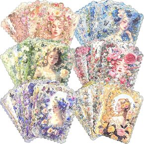 Aromoty 60 Sheets Lace Edged Scrapbook Paper, Aesthetic Vintage Craft French romantic Assorted Decorative Paper for Scrapbooking Junk Journal Journaling Supplies Collage DIY Materials (Lace Dream-01)