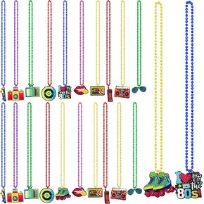 24 Pcs 80s Party Necklaces Retro Neon Beads Necklace Colorful Disco Party Necklace for Kids and Adults 80s Rock Disco Music Theme Party Supplies