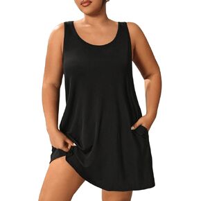 Women's Plus Size Swimsuit Coverup Sleeveless Scoop Neck Beach Dress Bathing Suit Cover Up with Pocket in Kuwait