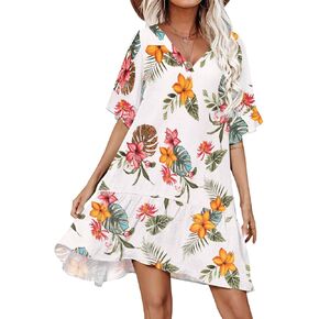 Aoulaydo Cover Ups for Swimwear Women Casual Loose Fitting Beach Dress V-Neck Bathing Suit Beachwear