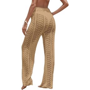 COZYEASE Women's Beach Cover Up Pants Hollow Cut Drawstring Elastic High Waist Bathing Suit Cover Up Beach Pants