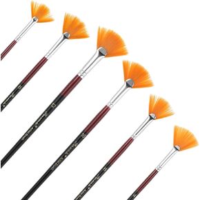 6 Pcs Fan Paint Brush, Artist Painting Brush, Long Wood Handles Anti-Shedding Nylon Hair, Fan Brushes Esthetician, Oil Acrylic Paint Brushes, Fan Brushes for Acrylic Watercolor Oil Painting
