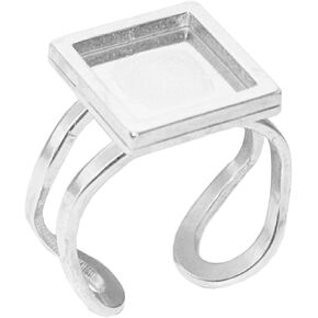 MIAO JIN 8PCS 10mm Cabochon Square Cabochons Ring Blank Bezel Trays Cuff Finger Ring Stainless Steel Ring Base Settings for Jewelry DIY Making