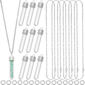SUNNYCLUE 1 Box DIY 10 Sets Glass Vial Necklaces Bulk Wish Bottle Necklace Lucky Silver Transparent with Stainless Steel Chain Hanging Tube Empty Charm for Jewelry Making Handmade Crafts Christmas