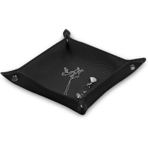 Valet Tray Desktop Storage Organizer Genuine cowhide Leather Tray Bedside Vanity Tray Catchall Nightstand Caddy Holder for Phone, Wallet, Coin, Jewelry（Etain）