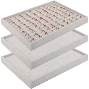 Nsmykhg Velvet Ring Display Tray, 3 Pack 100 Slot Jewelry Organizer for Storage, Velvet Jewelry Holder,Jewelry Storage Display, Jewelry Display Holder for Rings, Earrings (13.8x9.5 x1.3 in) (Black)