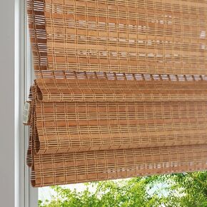 LANTIME Cordless Wood Window Blinds, Bamboo Sheer Light Filtering Woven Roman Shades, Tiger Wood, 30.5" W X 64" H