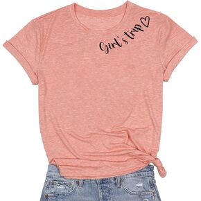 Girls Trip Shirts for Women Love Heart Graphic Tees Letter Printed Hiking Vacation T Shirt Casual Short Sleeve Tops