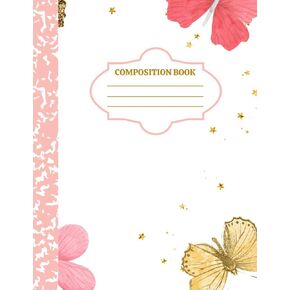 Composition Notebook, Butterfly, pink, 100 pages, gift for her