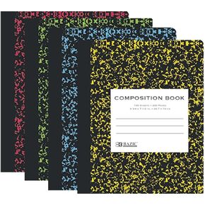 BAZIC Composition Book Wide Ruled 100 Sheet, Premium Marble Notebook, Writing Journal Comp Lined Notebooks for Office School, Assorted Color, 4-Pack