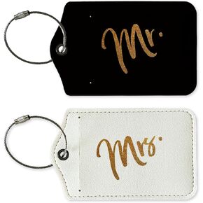 Bride Gifts, Mr and Mrs Luggage Tags, Bridal Shower Gifts, Wedding Engagement Gifts for Newlyweds Couples, Bride Groom Honeymoon Privacy Protection PU Leather Travel Name Tags Identifiers for Luggage