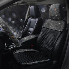 Luxury PU Leather Car Seat Cushion Pad Crystal Diamonds Handcraft Front Automotive Seat Protector Pad Universal Bling Rhinestones Vehicle Interior Accessories for Girls Women,Ladies Color 1 Seat