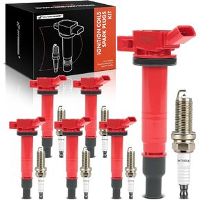 A-Premium (Red) Set of 12 Ignition Coil Pack and Iridium Spark Plugs Compatible with Toyota Tacoma 2005-2015, Tundra 2005-2011, 4Runner 2003-2009, Fj Cruiser 2007-2009, 4.0L, # 9091902248, 90919T2005