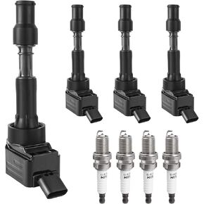 Ignition Coil Packs and Spark Plugs fit for 2.0 2.0L L4 2016 2017 2018 2019 2020 2021 Hyundai Elantra, Hyundai Sonata Veloster Kona, Kia Forte, Kia Optima, UF816 GN10877, Set of 4