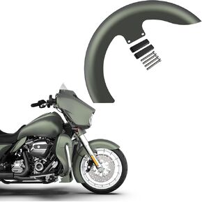 Advanblack Vivid Black 19 بوصة Harley Front Fender، غلاف يكشف عن واقي الطين، حاجز أمامي للدراجة النارية مع فواصل تناسب 2014+ Harley/Davidson FLH Touring