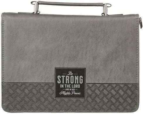 Christian Art Gifts Classic Vegan Leather Bible Cover for Men: Be Strong & Courageous - Inspirational Bible Verse, Sturdy Easy Carry Book Case w/Pen Loops, Gray, XL in Saudi Arabia