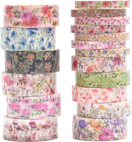 18 Rolls Seasons Flowers Washi Tape Set Floral Arts Adhesive Tapes Blooming Garden Decorative Masking Tape Sets for Craft, Kids, Scrapbook, DIY, Gift Wrapping (Spring) in Kuwait