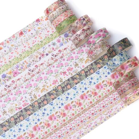 18 Rolls Seasons Flowers Washi Tape Set Floral Arts Adhesive Tapes Blooming Garden Decorative Masking Tape Sets for Craft, Kids, Scrapbook, DIY, Gift Wrapping (Spring) in Kuwait
