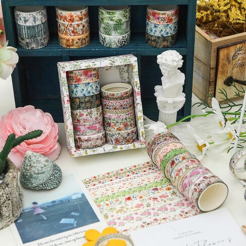 18 Rolls Seasons Flowers Washi Tape Set Floral Arts Adhesive Tapes Blooming Garden Decorative Masking Tape Sets for Craft, Kids, Scrapbook, DIY, Gift Wrapping (Spring) in Kuwait
