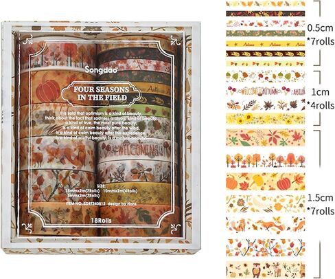 18 Rolls Seasons Flowers Washi Tape Set Floral Arts Adhesive Tapes Blooming Garden Decorative Masking Tape Sets for Craft, Kids, Scrapbook, DIY, Gift Wrapping (Spring) in Kuwait