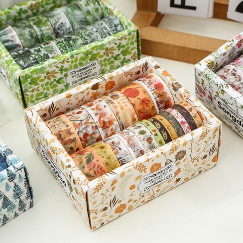 18 Rolls Seasons Flowers Washi Tape Set Floral Arts Adhesive Tapes Blooming Garden Decorative Masking Tape Sets for Craft, Kids, Scrapbook, DIY, Gift Wrapping (Spring) in Kuwait