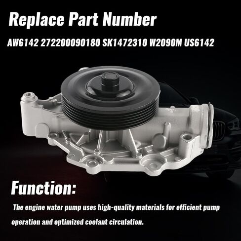 2722000901 AW6142 طقم مضخة مياه مع حشية V6 3.0L/3.5L، متوافق مع 06-07 Me-Benz C230 C280، 08-12 C300، 06-11 C350 E350 ML350 R350 SLK350، 06-09 CLK350 SLK280، 10- 11 إس إل كيه300 جي إل كيه350 in Saudi Arabia