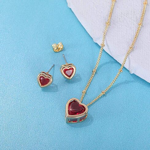 EVEVIC Austrian Crystal Heart Pendant Necklace Earrings for Women 14K Gold Plated Hypoallergenic Jewelry Set in Saudi Arabia