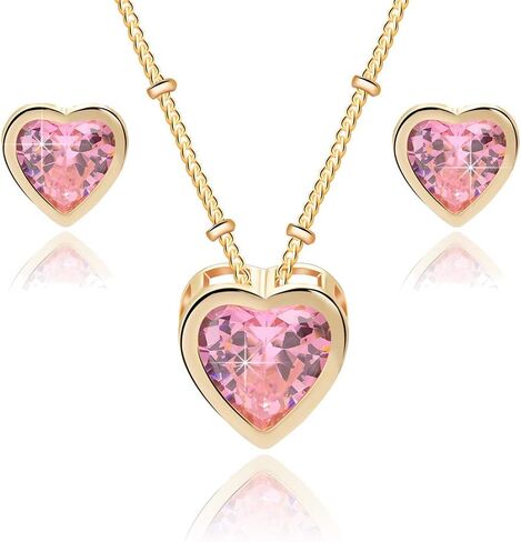 EVEVIC Austrian Crystal Heart Pendant Necklace Earrings for Women 14K Gold Plated Hypoallergenic Jewelry Set in Saudi Arabia