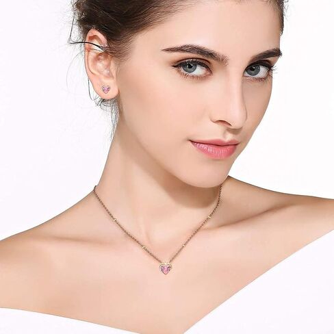 EVEVIC Austrian Crystal Heart Pendant Necklace Earrings for Women 14K Gold Plated Hypoallergenic Jewelry Set in Saudi Arabia